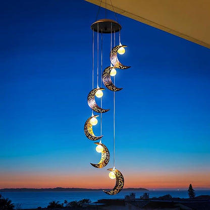 Tryme Solar Moon Wind Chimes Outdoor Solar Lights Windchimes Waterproof Hanging Decorations Gifts for Garden Patio Birthday Thanksgiving Home Party