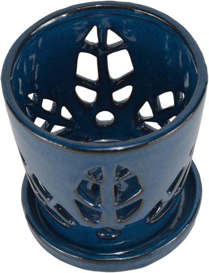 W&W Orchid Pot with Holes and Saucer for Repotting, Blue, 5.5 Inches