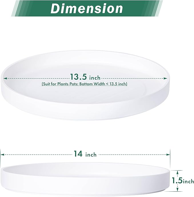 Phoenix Vine 14 Inch Plastic Plant Saucer Water Drip Tray, Heavy Sturdy Round Plant Drainage Tray for Indoors Outdoor, Matte White, 21-TY-14W-1