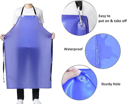 Waterproof Plastic Aprons - Chemical Resistant Work Apron,best for Kitchen, Cooking, Cleanning,Dog Bather,Dishwasher MD006-Bluethick