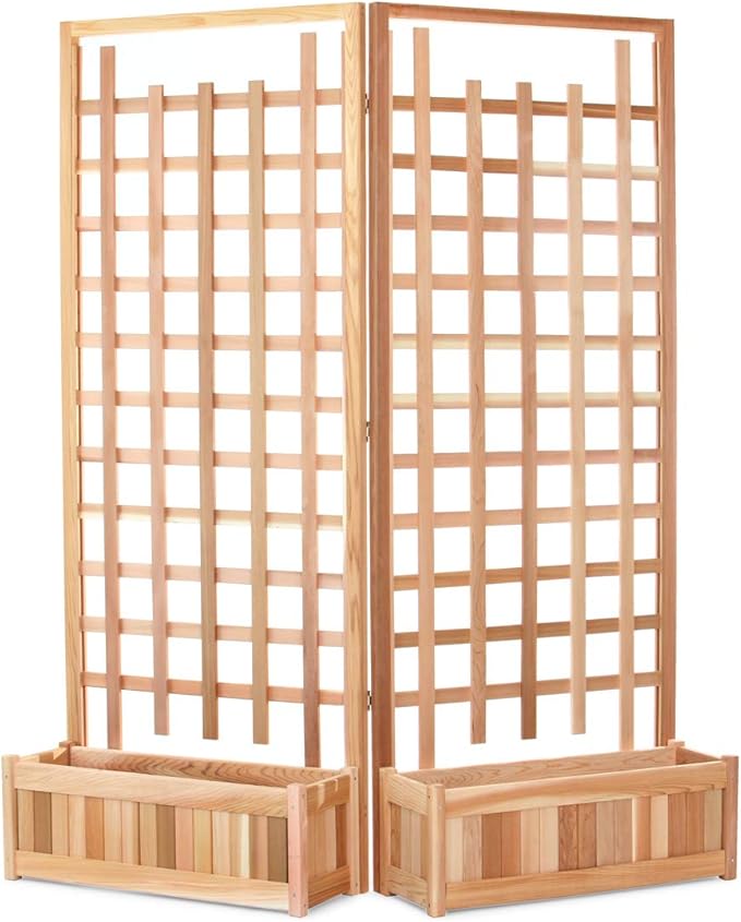 All Things Cedar PL30-Twin 4-Piece Twin Planter Set with Trellis Screen | Handcrafted Western Red Cedar | Includes 2 Planter Boxes & Trellis Screen | Untreated Cedar for Indoor & Outdoor Use