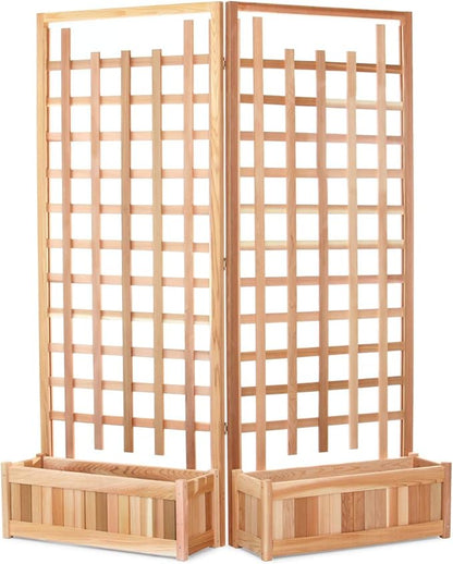 All Things Cedar PL30-Twin 4-Piece Twin Planter Set with Trellis Screen | Handcrafted Western Red Cedar | Includes 2 Planter Boxes & Trellis Screen | Untreated Cedar for Indoor & Outdoor Use