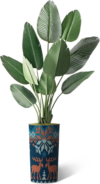 Artificial Tree in Modern Christmas Reindeer Pattern Planter, Fake Bird of Paradise Silk Tree for Indoor and Outdoor Home Decoration - 67" Overall Tall (Plant Pot Plus Tree)