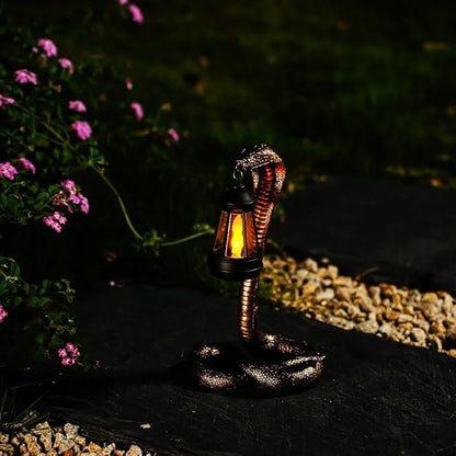 Solar Garden Outdoor Statues Snake with Solar Lights Outdoor Chrismtas Decorations - Lawn Decor Snake Statue for Patio, Balcony, Yard Ornament - Unique Housewarming Gifts（11.22" Brass Color