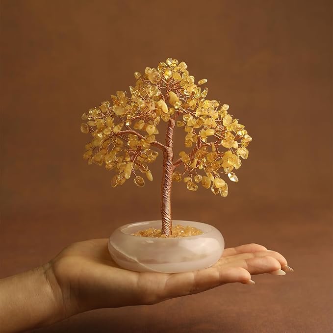 Citrine Crystal Bonsai Tree, Office Desk Home Living Room Decor, Lucky Money Fengshui Tree Plant, Birthday Good Luck Gifts for Women, Mom