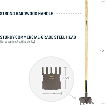 Gemplers Steel Rake Hoe with Wood Handle, 5 Wide Tines, Multi-Purpose Tool for Gardening, Planting, and Fire Prevention, Commercial Grade