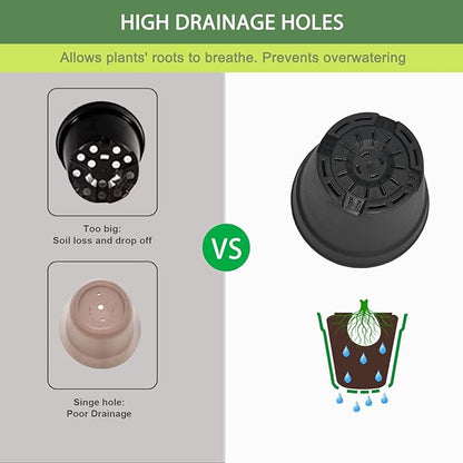 24 Pcs 4 Inch Plant Pots with Drainage Holes and Saucers for Indoor Plants, Plastic Small Flower Nursery Pots Seed Starting Pots for Plants Succulent, Black