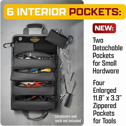 The Ryker Roll Up Tool Bag Organizer Gifts for Dad. Heavy Duty Motorcycle Tool Roll Bag Organizer. Portable Rollup Toolbag w/Detachable Pouches - Tools Bags Mens gifts for him/Mechanic (Black)