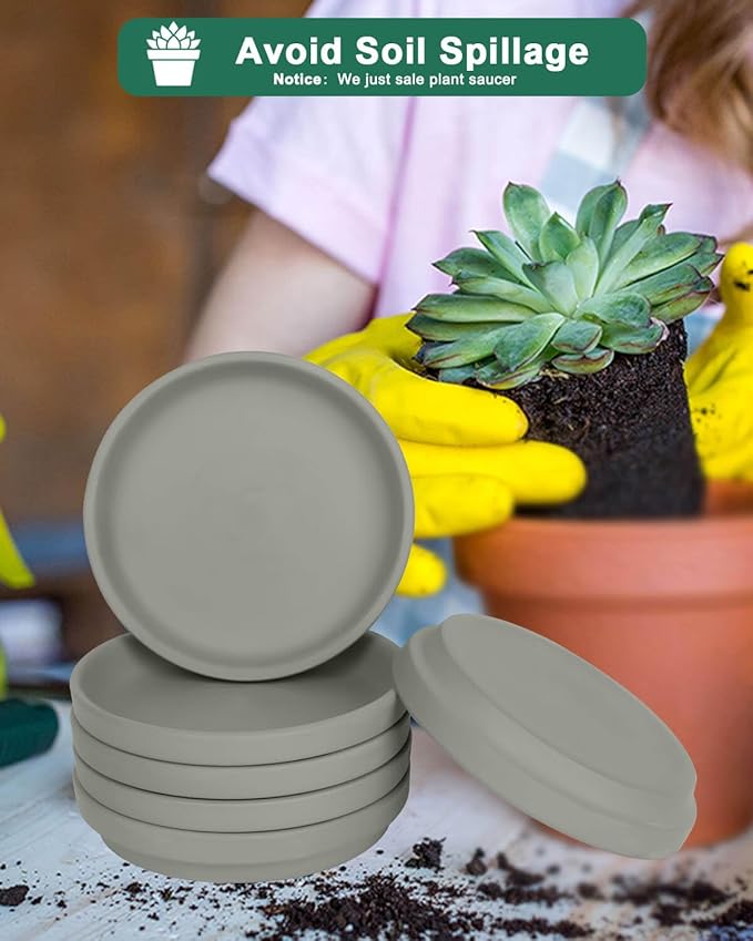 vensovo 6 Inch Grey Terracotta Plant Saucer Pots Tray - 6 Pcs Round Planter Saucers for Indoor & Outdoor Plants, Small Clay Trays Perfect for 5 Inch 5.5 Inch 6 Inch Flower Pot