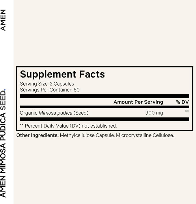 Amen Organic Mimosa Pudica Seeds Capsules, 2 Month Supply, Vegan Mimosa Pudica Seed Plant Supplement - Mimosine Sensitive Plant Pills - Fat Soluble Dietary Supplement - Non-GMO & Vegan - 120 Capsules