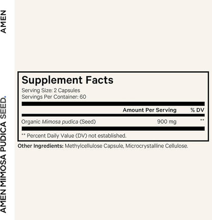 Amen Organic Mimosa Pudica Seeds Capsules, 2 Month Supply, Vegan Mimosa Pudica Seed Plant Supplement - Mimosine Sensitive Plant Pills - Fat Soluble Dietary Supplement - Non-GMO & Vegan - 120 Capsules