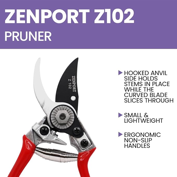 Zenport Z102 Swiss Style Hand Pruner, 0.8-Inch Cut, Die Cast Steel, 7-Inch
