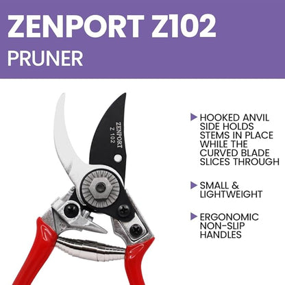 Zenport Z102 Swiss Style Hand Pruner, 0.8-Inch Cut, Die Cast Steel, 7-Inch