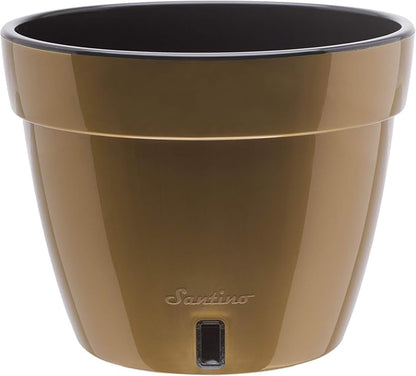 DECOPOTS - 3 Pack - Self Watering Planter - Modern Flower Pot with Water Level Indicator - 6.3" Tall - for All House Plants, Flowers, Herbs (Diameter 7.9", Gold - Black)