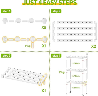 SPECILITE Hydroponics Growing System with Wheels, 3-Tier 108 Plant Sites Food-Grade PVC-U Pipes Gardening kit for Leafy Vegetables, Lettuce, Herbs, Water Pump, Indoor, Outdoor