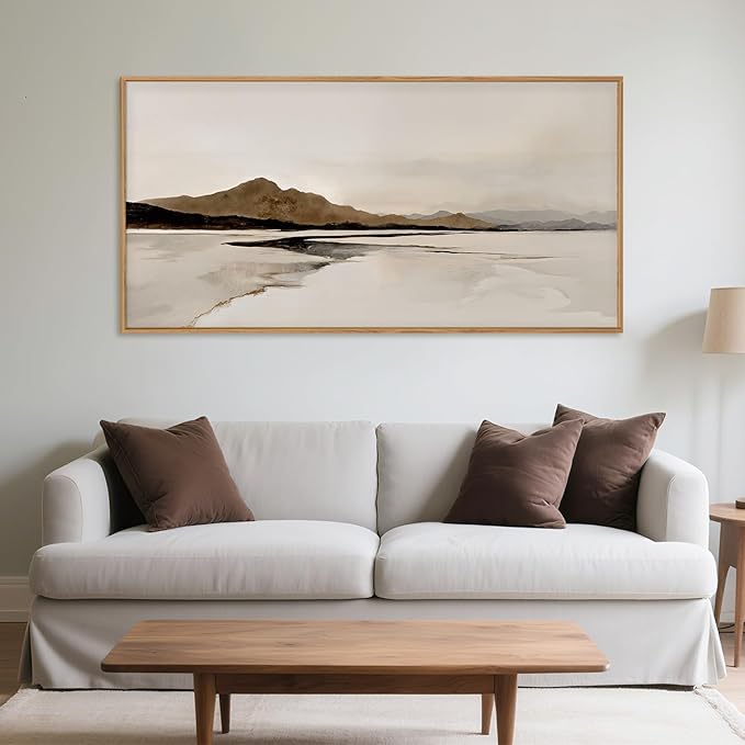 Ausril Beige and Brown Foggy Framed Canvas Wall Art Set, Modern Misty Landscape Wall Decor, Abstract Mountain Lake Wall Painting, Minimalist Nature Art Prints for Living Room, Bedroom - 20"X40"