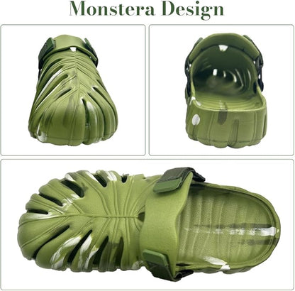 Variegated Monstera Shoes for Women and Men, Monstera Leaf Pattern Slippers Summer, Anti-Slip Soft Plant Print Slides