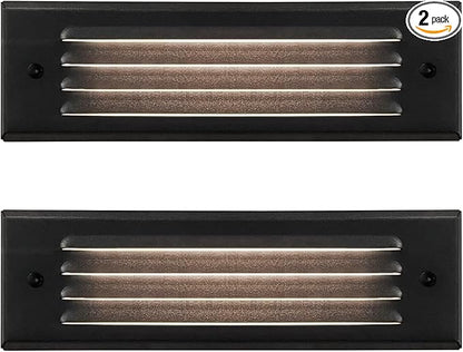 GKOLED Low Voltage LED Step Lights, 4W 12V Surface Mount Light with Horizontal Louvered Faceplate, Steps Decks Pathway Stairs, 2700K IP65, Die-cast Aluminum, Black Powder Coated Finish, 2 Pack