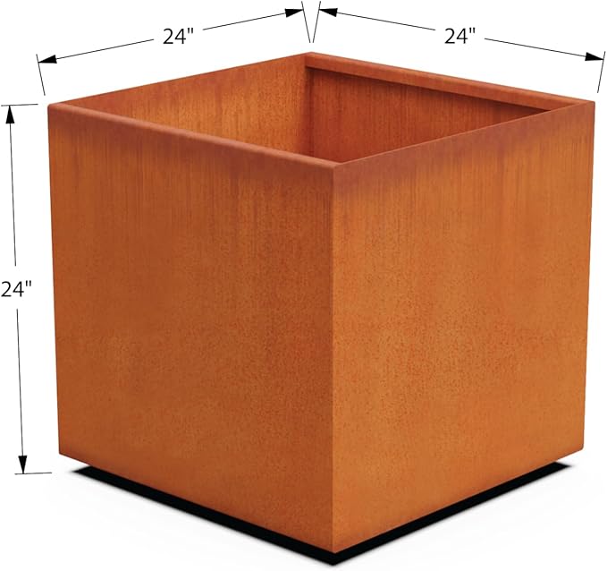 24-Inch Corten Steel Cube Planter – Large Square Outdoor Planter | Heavy Duty Metal Garden Box | Made in USA