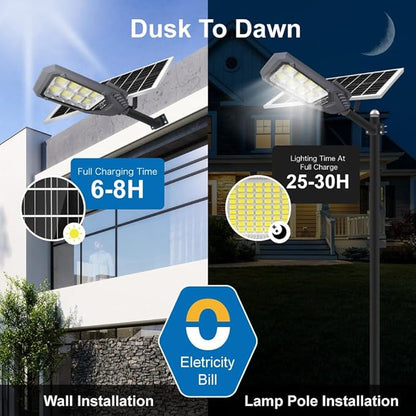Solar Street Lights Outdoor, 4600W Solar Powered Flood Lights IP67 Waterproof 6500K 504 LEDs Commercial Security Light with Remote Control Dusk to Dawn for Parking Lot Yard Garden Garage etc.