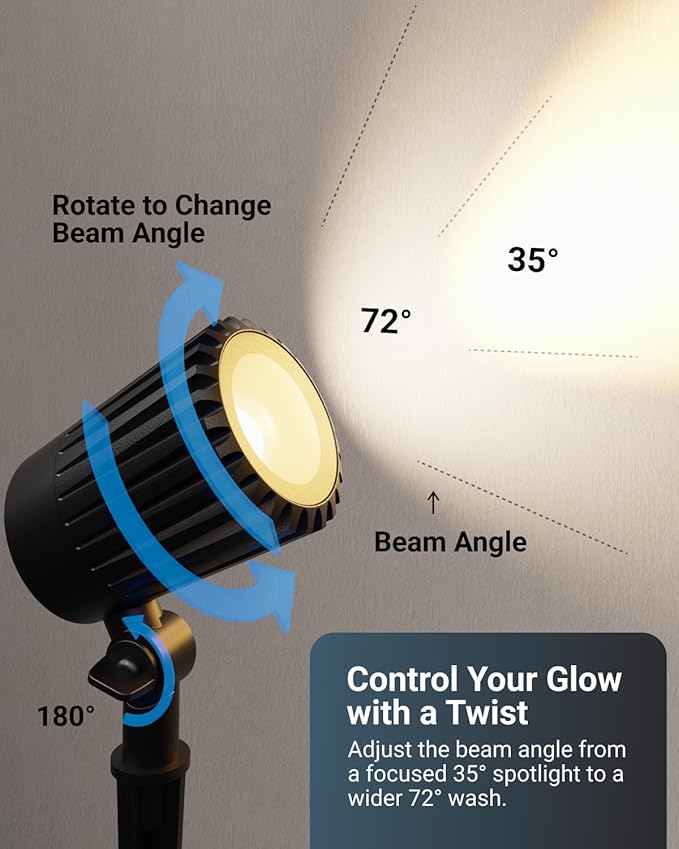 Sunco Low Voltage Landscape Spotlights 12V, 4-Pack – 10.5W LED Outdoor Uplights for Gardens/Trees/Flags/Walkways, Selectable CCT 2700K/4000K/5000K, Adjustable Beam, ETL, Connectors Included