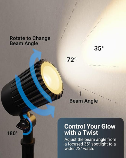 Sunco Low Voltage Landscape Spotlights 12V, 4-Pack – 10.5W LED Outdoor Uplights for Gardens/Trees/Flags/Walkways, Selectable CCT 2700K/4000K/5000K, Adjustable Beam, ETL, Connectors Included
