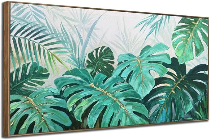 Enartly Plant Leaf Canvas Tropical Framed Wall Art for Living Room, Hawaiian Monstera Painting Plam Botanical Wall Art Print for Bedroom Dining Room Office Home Decor, 40"x20"