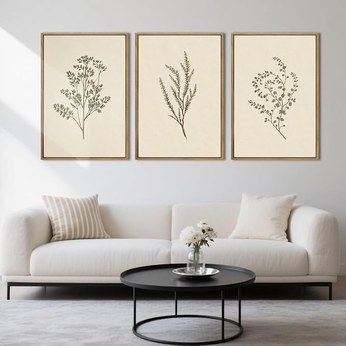 ANHUIB Vintage Floral Wall Art Large Cream Botanical Wall Decor Modern Paintings 16x24 Inch Set of 3 for Living Room Dining Room Bedroom