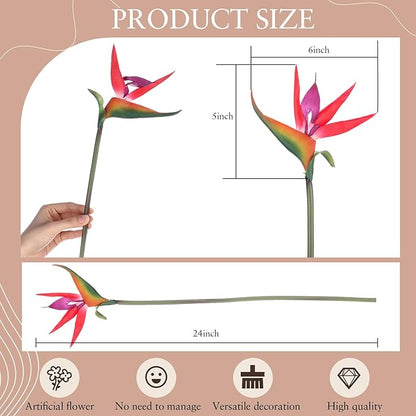 Hanaive 20 Pcs Bird of Paradise Artificial Plant 24 Inches Hawaiian Tropical Flowers Fake Rubber Strelitzia Faux Flowers Bouquet for Home Garden Office Wedding Indoor Outside Party Decor DIY (Pink)