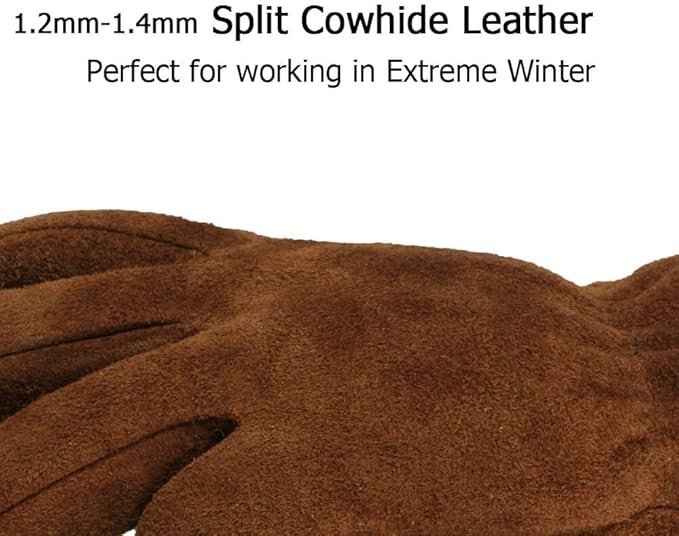 OZERO Work Gloves Winter Insulated Snow Cold Proof Leather Glove Thick Thermal Imitation Lambswool - Extra Grip Flexible Warm for Working in Cold Weather for Men, Women (Brown,Medium)