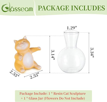 Plant Propagation Stations with Cat Statue: Glasseam Propagation Vases for Plants - Creative Animal Hydroponic Terrarium for Home Decor - Fun Propagation Jars Gifts for Women Plant Lovers Cat Parents