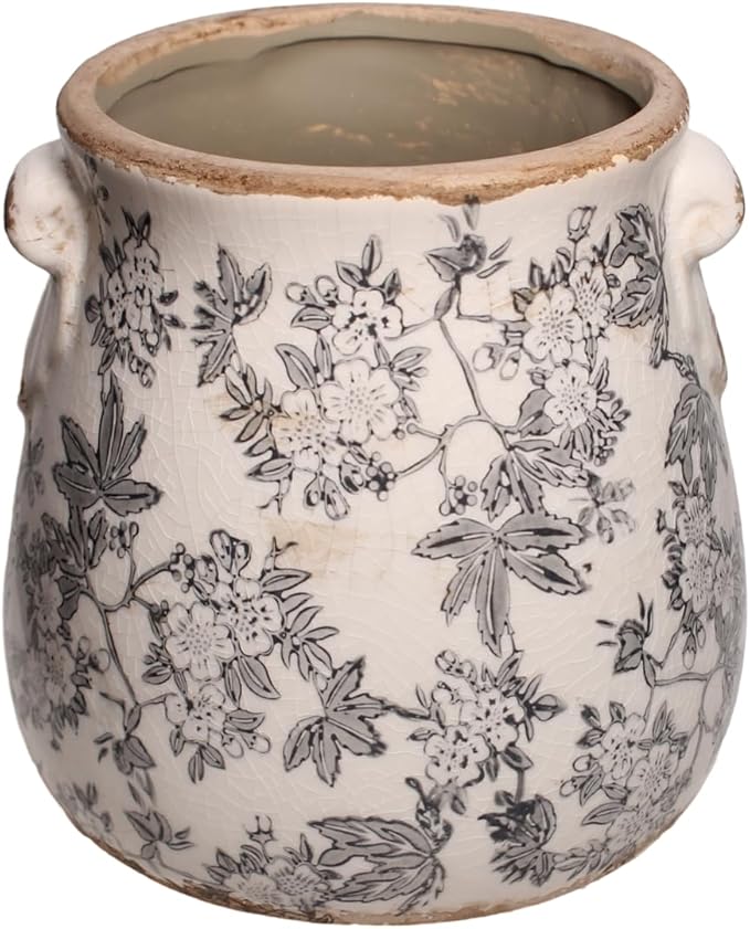Planters for Indoor Plants, Vintage Ceramic Pots for Plant, Rustic Tuscan Vase & Decor, Plant Pots w/Drainage, 6.68in. Flower Pot & Ceramic vase, Grandma Gifts, Home Decor, Rustic Grey