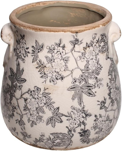 Planters for Indoor Plants, Vintage Ceramic Pots for Plant, Rustic Tuscan Vase & Decor, Plant Pots w/Drainage, 6.68in. Flower Pot & Ceramic vase, Grandma Gifts, Home Decor, Rustic Grey