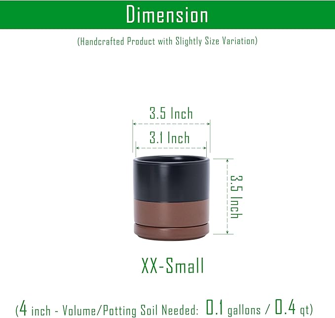 D'vine Dev Set of 3 Plants Pots, 3.5 Inch Ceramic Planter Pot for Plants with Drainage Hole and Saucer, Black/Speckled Tan, 94-N-A-7