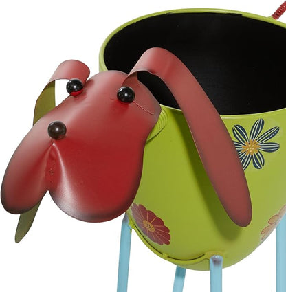 Deco 79 Metal Dog Indoor Outdoor Planter - Large Pot With Floral Pattern, 19" x 8" x 18", Green