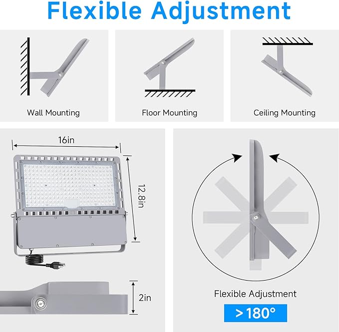 245W LED Flood Light Outdoor Stadium Lights Ultra-Brightness 36500 Lumen 5000K Daylight Outdoor Stadium Floodlights Commercial IP66 Field Arena Light with Adjustable Bracket