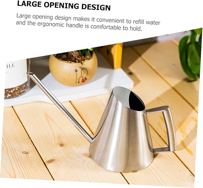 Lurrose Modern Stainless Steel Watering Can with Long Spout Ergonomic Handle Large Opening Sprinkling Pot for Indoor Outdoor Garden Plants House Flowers