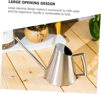 Lurrose Modern Stainless Steel Watering Can with Long Spout Ergonomic Handle Large Opening Sprinkling Pot for Indoor Outdoor Garden Plants House Flowers