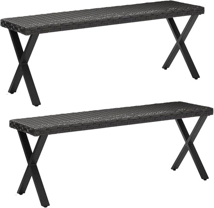 46" Patio Rattan Backless Bench Set of 2, All-Weather Outdoor Bench for Garden Backyard, Porch, or Lawn