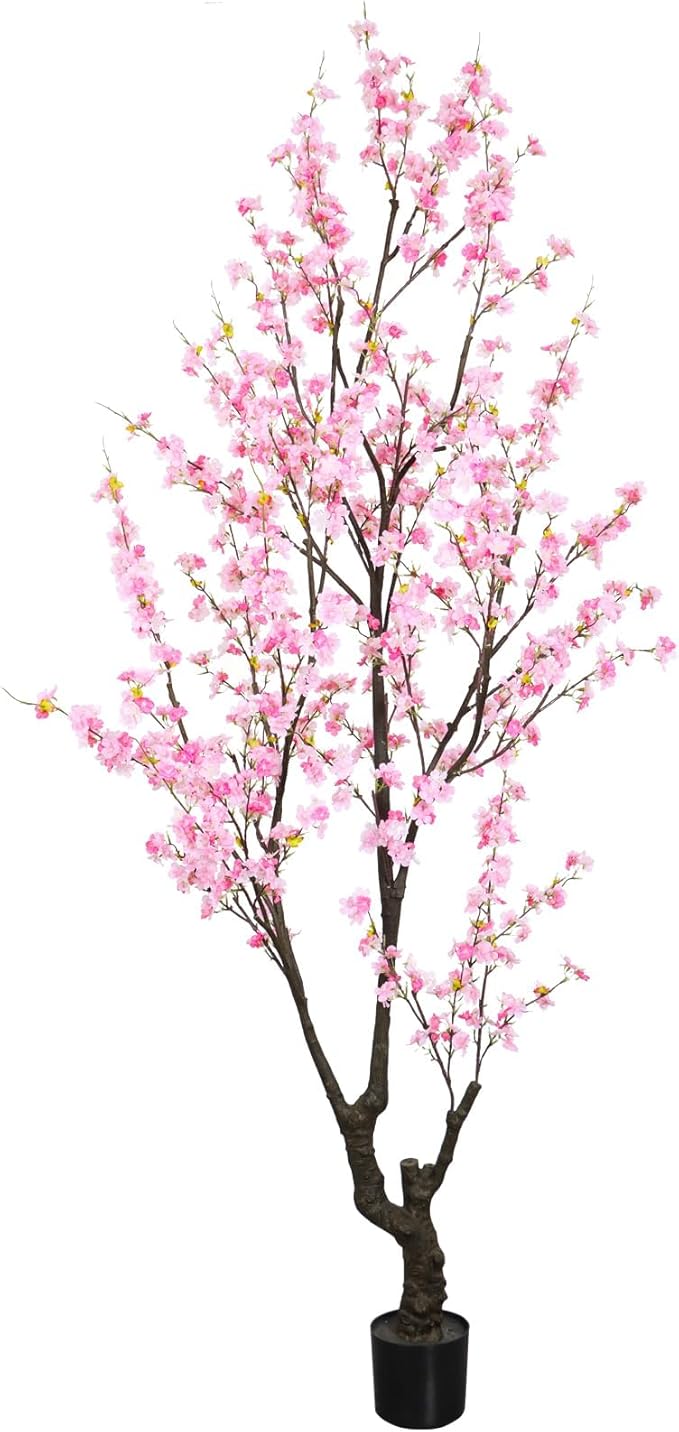 Faux Cherry Blossom Tree 8FT Aritifical Pink Flower Tree Indoor,Fake Cherry Blossom Tree for Home Decor Gift