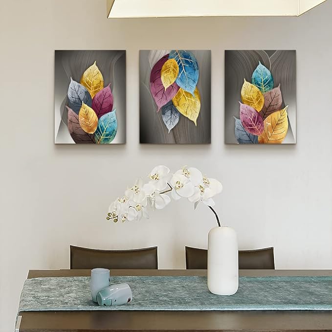 Canvas Wall Art For Living Room Family Wall Decor For Bedroom Kitchen Decor Artwork Abstract Leaves Painting Fashion Office Wall Pictures Poster Prints Bathroom Home Decorations 12" X 16" 3 Pieces