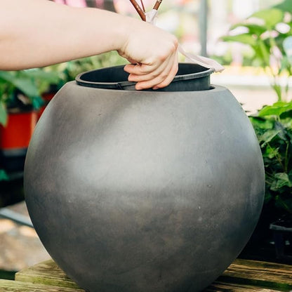 Ash & Ember 24" Round Sphere Charcoal Planter, 46 Gallon Lightweight Fiberstone Composite with Weather-Resistant Finish, Modern Planter Pot for Indoor and Outdoor Plants