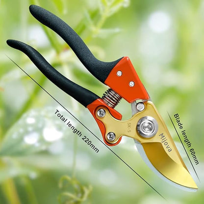 Garden Shears, Sharp Japanese SK5 Steel Blade Effortlessly Prunes 1/4" Branches, Hand Pruners Heavy Duty Professional Bypass, Garden Scissors & Flower Trimmers (golden)