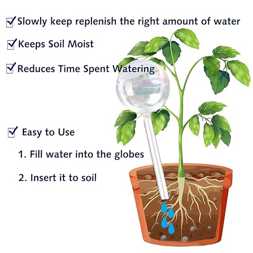 Clear Rainbow Glass Plant Automatic Watering Bulb, 4pcs Garden Flower Self Watering Planter Inserts, Automatic Plant Waterer System Set Self Watering Spikes to Support Plant Health