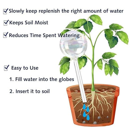 Clear Rainbow Glass Plant Automatic Watering Bulb, 4pcs Garden Flower Self Watering Planter Inserts, Automatic Plant Waterer System Set Self Watering Spikes to Support Plant Health