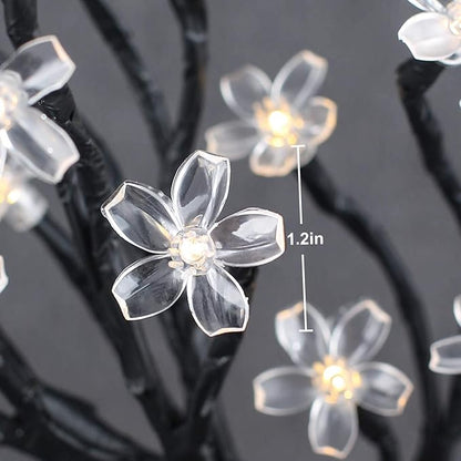 2pcs 48 LED Artificial Lighted Cherry Blossom Tree - Cherry Blossom Bonsai Tree 16 Color-Changing Metal Base Night Lights for Christmas Wedding Party