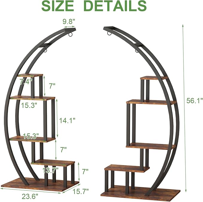 Plant Stand Indoor,5 Tiered 56" Tall Metal Plants Shelf,Large Plant Rack Display Shelves, Curved Plant Holder for Living Room, Patio
