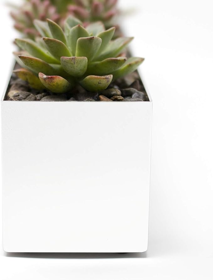 Buhbo White Rectangle Planter - Modern Steel Trough for Succulents, Indoor/Outdoor Use, 32 in, Includes Drainage Hole
