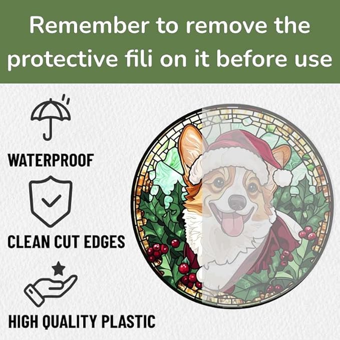 Acrylic Window Hanging Corgi Dog Christmas Stained Panel Window Decoration for Outdoor Indoor Garden Yard Home Winter Decor 8 Inch