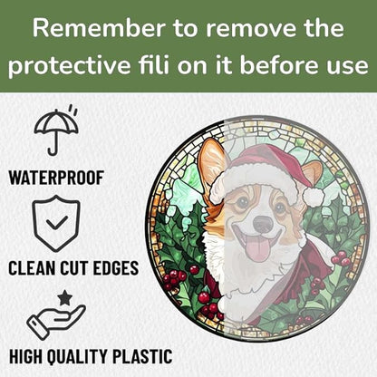 Acrylic Window Hanging Corgi Dog Christmas Stained Panel Window Decoration for Outdoor Indoor Garden Yard Home Winter Decor 8 Inch